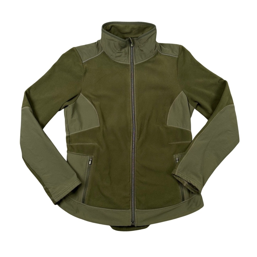 Athleta Fleece Jacket Womens Large Full Zip Olive Green Performance Athleisure